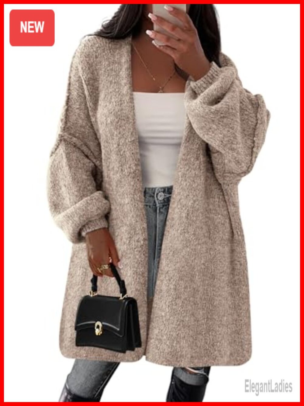 Oversized Long Cardigan Sweater Open Front Ribbed Knit Fall
